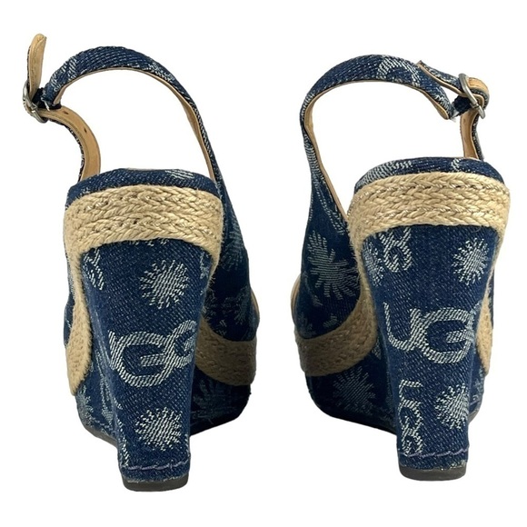 UGG NOELLA Y2K DENIM LOGO PEEP TOE SLINGBACK ESPADRILLE WEDGE HEELS - Picture 5 of 12